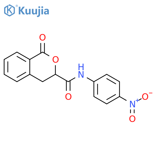 N-(4-nitrophenyl)-1-oxo-3,4-dihydro-1H-2-benzopyran-3-carboxamide structure