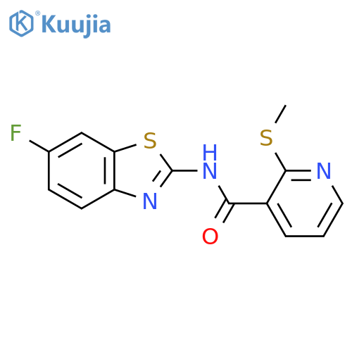 N-(6-fluoro-1,3-benzothiazol-2-yl)-2-methylsulfanylpyridine-3-carboxamide structure