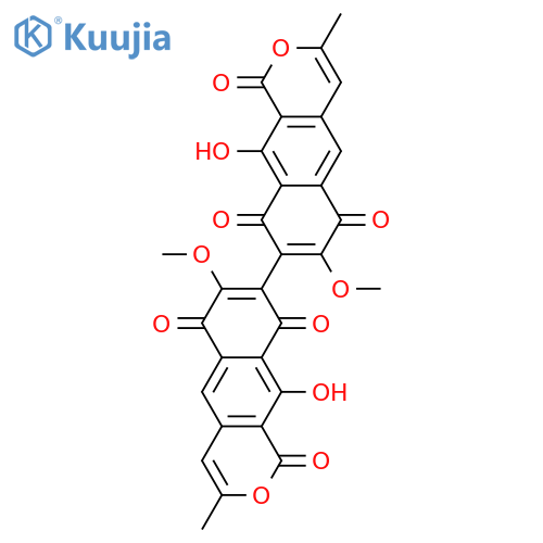 10,10'-Dihydroxy-7,7'-dimethoxy-3,3'-dimethyl-8,8'-bi[1H-naphtho[2,3-c]pyran]-1,1',6,6',9,9'-hexone structure