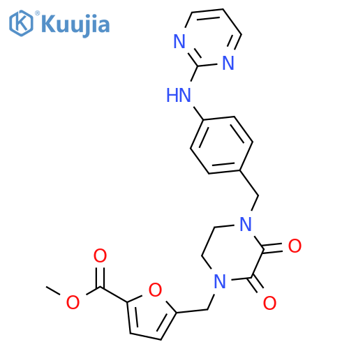 methyl 5-({2,3-dioxo-4-[4-(pyrimidin-2-ylamino)benzyl]piperazin-1-yl}methyl)furan-2-carboxylate structure
