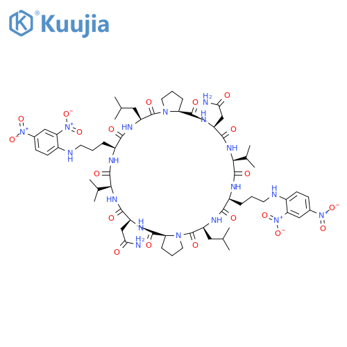CYCLO[L-ASPARAGINYL-L-VALYL-N5-(2,4-DINITROPHENYL)-L-ORNITHYL-L-LEUCYL-L-PROLYL-L-ASPARAGINYL-L-VALYL-N5-(2,4-DINITROPHENYL)-L-ORNITHYL-L-LEUCYL-L-PROLYL] structure