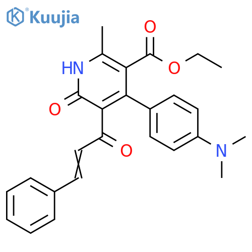 3-Pyridinecarboxylic acid, 4-[4-(dimethylamino)phenyl]-1,6-dihydro-2-methyl-6-oxo-5-(1-oxo-3-phenyl-2-propen-1-yl)-, ethyl ester structure