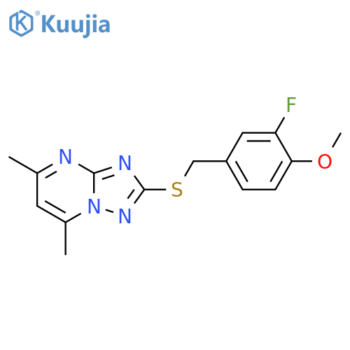 [1,2,4]Triazolo[1,5-a]pyrimidine, 2-[[(3-fluoro-4-methoxyphenyl)methyl]thio]-5,7-dimethyl- structure