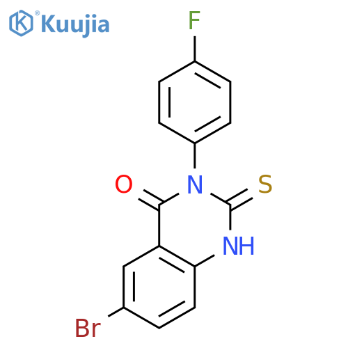 6-bromo-3-(4-fluorophenyl)-2-sulfanylidene-1,2,3,4-tetrahydroquinazolin-4-one structure