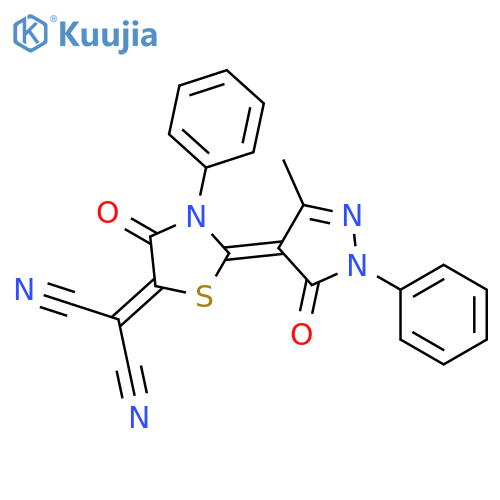 Propanedinitrile,[2-(1,5-dihydro-3-methyl-5-oxo-1-phenyl-4H-pyrazol-4-ylidene)-4-oxo-3-phenyl-5-thiazolidinylidene]- structure