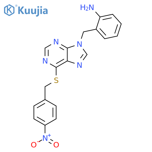 Benzenamine, 2-[[6-[[(4-nitrophenyl)methyl]thio]-9H-purin-9-yl]methyl]- structure