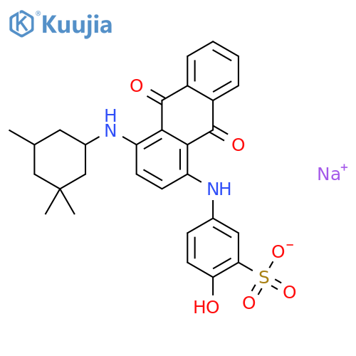 Benzenesulfonic acid,5-[[9,10-dihydro-9,10-dioxo-4-[(3,3,5-trimethylcyclohexyl)amino]-1-anthracenyl]amino]-2-hydroxy-,sodium salt (1:1) structure