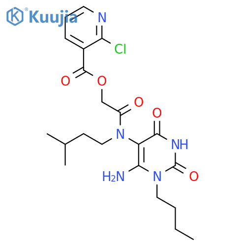 [(6-Amino-1-butyl-2,4-dioxo-1,2,3,4-tetrahydropyrimidin-5-yl)(3-methylbutyl)carbamoyl]methyl 2-chloropyridine-3-carboxylate structure