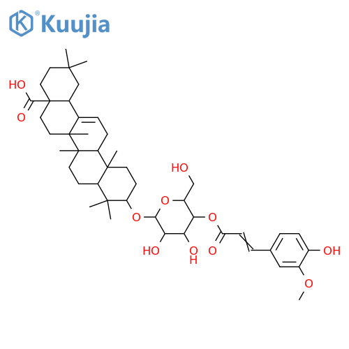 (3beta,5xi,18alpha)-3-({4-O-[(2E)-3-(4-hydroxy-3-methoxyphenyl)prop-2-enoyl]-beta-D-glucopyranosyl}oxy)olean-12-en-28-oic acid structure