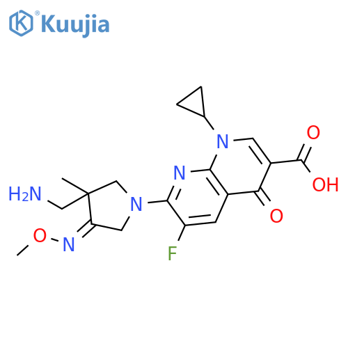 1,8-Naphthyridine-3-carboxylic acid, 7-[3-(aminomethyl)-4-(methoxyimino)-3-methyl-1-pyrrolidinyl]-1-cyclopropyl-6-fluoro-1,4-dihydro-4-oxo- structure