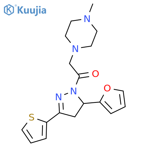 1-5-(furan-2-yl)-3-(thiophen-2-yl)-4,5-dihydro-1H-pyrazol-1-yl-2-(4-methylpiperazin-1-yl)ethan-1-one structure