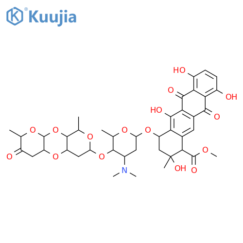 1-Naphthacenecarboxylicacid, 4-[[O-2''',3''-anhydro-3,6-dideoxy-a-L-erythro-hexopyranos-4-ulos-1-yl-(1&reg;4)-O-2,6-dideoxy-a-D-lyxo-hexopyranosyl-(1&reg;4)-2,3,6-trideoxy-3-(dimethylamino)-a-L-lyxo-hexopyranosyl]oxy]-1,2,3,4,6,11-hexahydro-2,5,7,10-tetrahydroxy-2-methyl-6,11-dioxo-,methyl ester, [1R-(1a,2b,4b)]- (9CI) structure