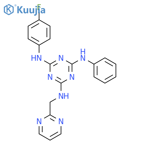 N2-(4-fluorophenyl)-N4-phenyl-N6-(pyrimidin-2-ylmethyl)-1,3,5-triazine-2,4,6-triamine structure