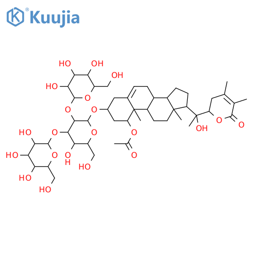Ergosta-5,24-dien-26-oic acid, 1-(acetyloxy)-3-[(O-β-D-glucopyranosyl-(1→2)-O-[β-D-glucopyranosyl-(1→3)]-β-D-glucopyranosyl)oxy]-20,22-dihydroxy-, δ-lactone, (1α,3β,22R)- structure