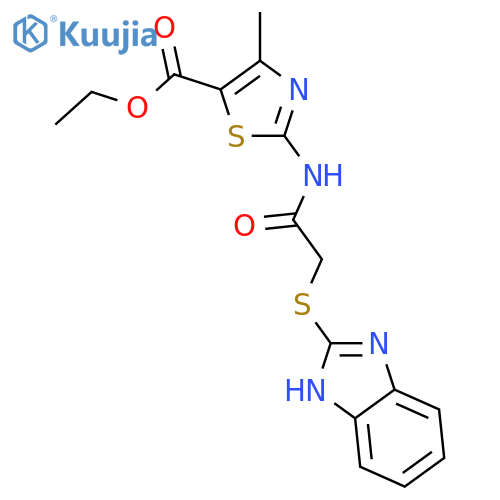 <br>ethyl 2-{[(1H-benzimidazol-2-ylsulfanyl)acetyl]amino}-4-methyl-1,3-thiazole -5-carboxylate structure