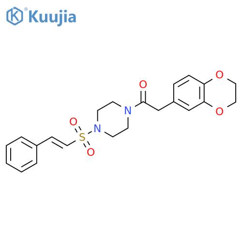 2-(2,3-Dihydro-1,4-benzodioxin-6-yl)-1-[4-[(E)-2-phenylethenyl]sulfonylpiperazin-1-yl]ethanone structure