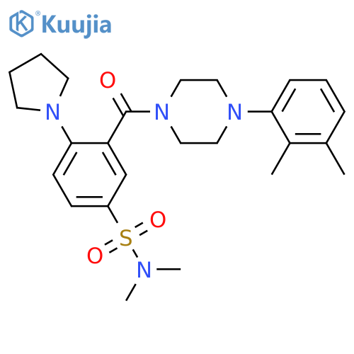 3-4-(2,3-dimethylphenyl)piperazine-1-carbonyl-N,N-dimethyl-4-(pyrrolidin-1-yl)benzene-1-sulfonamide structure