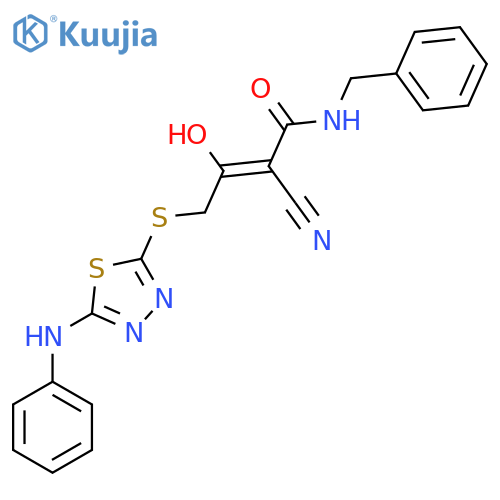 N-benzyl-2-cyano-3-hydroxy-4-{[5-(phenylamino)-1,3,4-thiadiazol-2-yl]sulfanyl}but-2-enamide structure