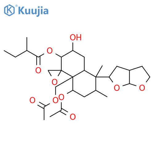 (1R,3S,4aR,5S,6R,8S,8aR)-8-(acetyloxy)-8a-[(acetyloxy)methyl]-5-[(3aR,6aS)-hexahydrofuro[2,3-b]furan-2-yl]-3-hydroxy-5,6-dimethyloctahydro-2H-spiro[naphthalene-1,2'-oxiran]-2-yl (2S)-2-methylbutanoate structure