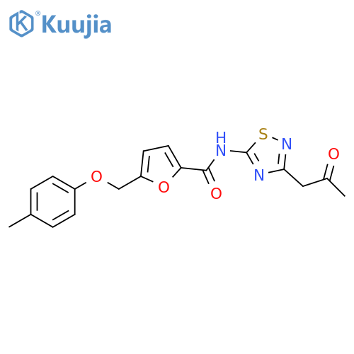 5-(4-methylphenoxy)methyl-N-3-(2-oxopropyl)-1,2,4-thiadiazol-5-ylfuran-2-carboxamide structure