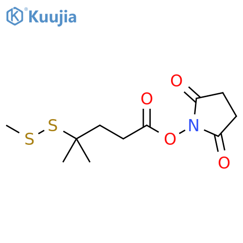 2,5-dioxopyrrolidin-1-yl 4-methyl-4-(methyldisulfanyl)pentanoate structure