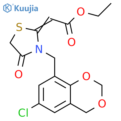 Acetic acid, 2-[3-[(6-chloro-4H-1,3-benzodioxin-8-yl)methyl]-4-oxo-2-thiazolidinylidene]-, ethyl ester structure