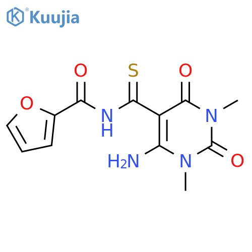 N-(6-amino-1,3-dimethyl-2,4-dioxo-1,2,3,4-tetrahydropyrimidine-5-carbothioyl)furan-2-carboxamide structure