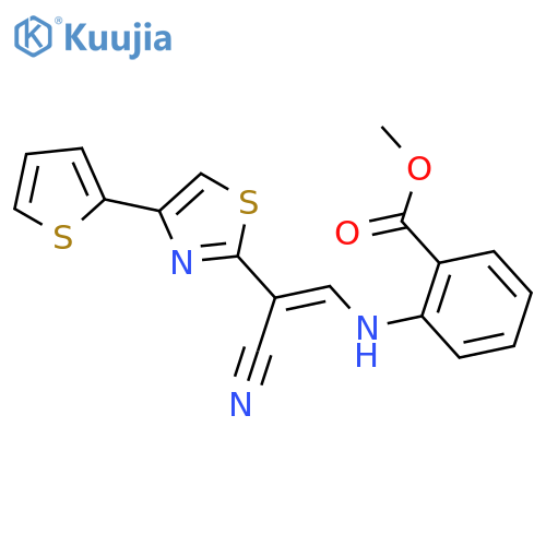 methyl 2-{(1E)-2-cyano-2-4-(thiophen-2-yl)-1,3-thiazol-2-yleth-1-en-1-ylamino}benzoate structure