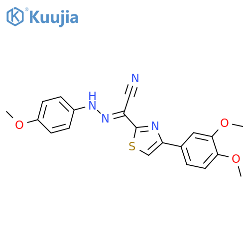 (E)-4-(3,4-dimethoxyphenyl)-N-(4-methoxyphenyl)-1,3-thiazole-2-carbohydrazonoyl cyanide structure