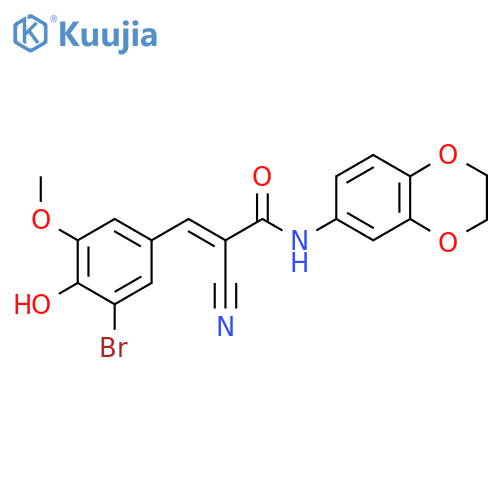 3-(3-bromo-4-hydroxy-5-methoxyphenyl)-2-cyano-N-(2,3-dihydro-1,4-benzodioxin-6-yl)prop-2-enamide structure