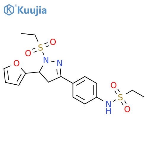 N-{4-1-(ethanesulfonyl)-5-(furan-2-yl)-4,5-dihydro-1H-pyrazol-3-ylphenyl}ethane-1-sulfonamide structure