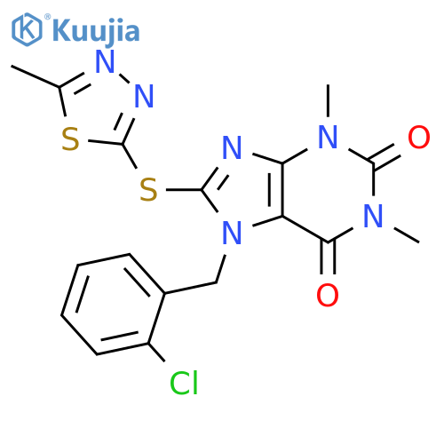 7-(2-chlorophenyl)methyl-1,3-dimethyl-8-(5-methyl-1,3,4-thiadiazol-2-yl)sulfanyl-2,3,6,7-tetrahydro-1H-purine-2,6-dione structure