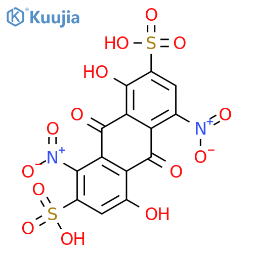 9,10-dihydro-1,5-dihydroxy-4,8-dinitro-9,10-dioxoanthracene-2,7-disulphonic acid structure