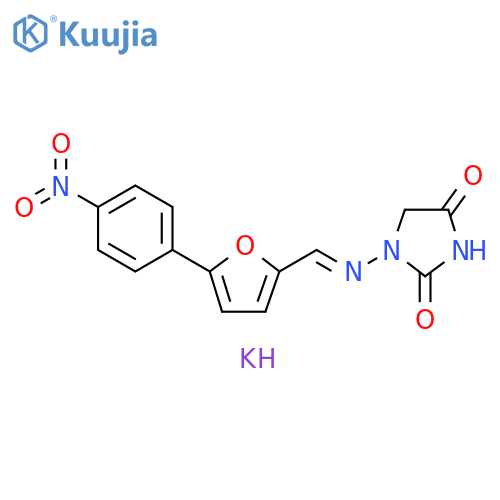 2,4-Imidazolidinedione, 1-[[[5-(4-nitrophenyl)-2-furanyl]methylene]amino]-, potassium salt (1:1) structure
