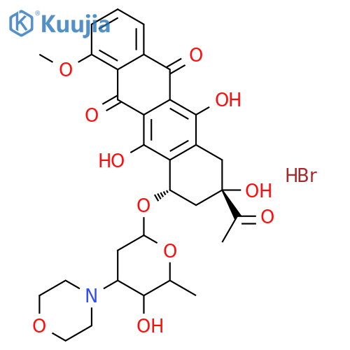 (1S,3S)-3-acetyl-3,5,12-trihydroxy-10-methoxy-6,11-dioxo-1,2,3,4,6,11-hexahydrotetracen-1-yl 2,3,6-trideoxy-3-morpholin-4-yl-alpha-L-lyxo-hexopyranoside hydrobromide (1:1) structure