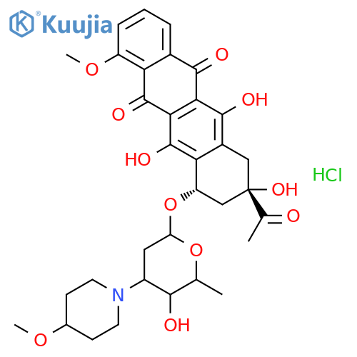 3-acetyl-3,5,12-trihydroxy-10-methoxy-6,11-dioxo-1,2,3,4,6,11-hexahydrotetracen-1-yl 2,3,6-trideoxy-3-(4-methoxypiperidin-1-yl)hexopyranoside structure