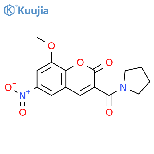 8-methoxy-6-nitro-3-(pyrrolidine-1-carbonyl)-2H-chromen-2-one structure