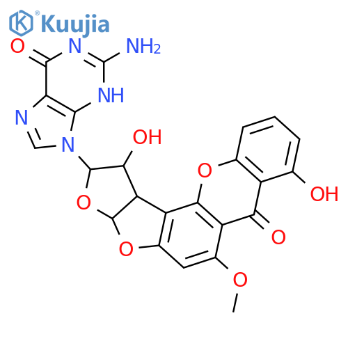 2-amino-9-(1,8-dihydroxy-6-methoxy-7-oxo-1,2,3a,12c-tetrahydro-7H-furo[3',2':4,5]furo[2,3-c]xanthen-2-yl)-3,9-dihydro-6H-purin-6-one structure