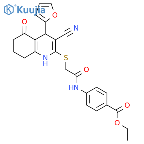 ethyl 4-(2-{3-cyano-4-(furan-2-yl)-5-oxo-1,4,5,6,7,8-hexahydroquinolin-2-ylsulfanyl}acetamido)benzoate structure