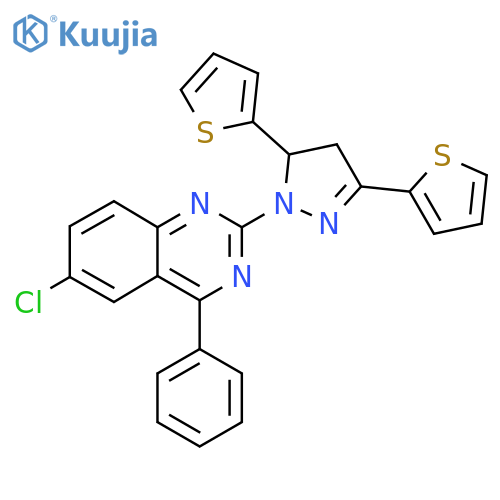 2-3,5-bis(thiophen-2-yl)-4,5-dihydro-1H-pyrazol-1-yl-6-chloro-4-phenylquinazoline structure