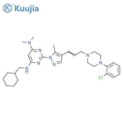 4,6-Pyrimidinediamine, 2-[4-[3-[4-(2-chlorophenyl)-1-piperazinyl]-1-propen-1-yl]-5-methyl-1H-pyrazol-1-yl]-N6-(cyclohexylmethyl)-N4,N4-dimethyl- structure