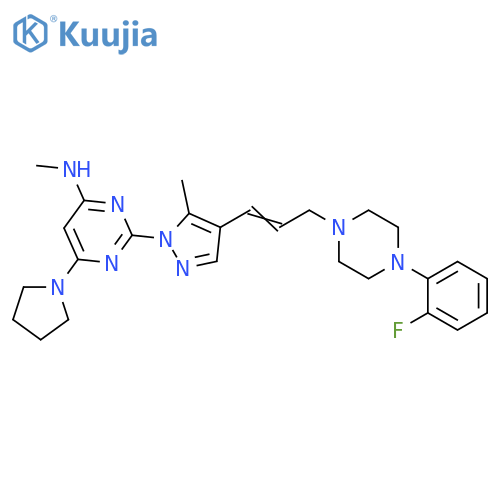 4-Pyrimidinamine, 2-[4-[3-[4-(2-fluorophenyl)-1-piperazinyl]-1-propen-1-yl]-5-methyl-1H-pyrazol-1-yl]-N-methyl-6-(1-pyrrolidinyl)- structure