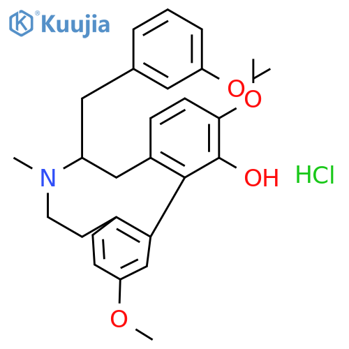 5H-Dibenz[d,f]azonin-1-ol,6,7,8,9-tetrahydro-2,12-dimethoxy-6-[(3-methoxyphenyl)methyl]-7-methyl-,hydrochloride, (-)- (9CI) structure