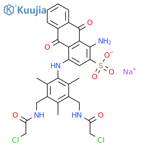 2-Anthracenesulfonicacid,1-amino-4-[[3,5-bis[[(2-chloroacetyl)amino]methyl]-2,4,6-trimethylphenyl]amino]-9,10-dihydro-9,10-dioxo-,sodium salt (1:1) structure