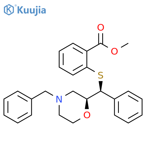 Benzoic acid, 2-[[(S)-phenyl[(2S)-4-(phenylmethyl)-2-morpholinyl]methyl]thio]-, methyl ester structure
