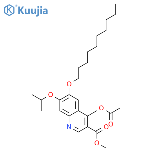 3-Quinolinecarboxylicacid, 4-(acetyloxy)-6-(decyloxy)-7-(1-methylethoxy)-, methyl ester structure