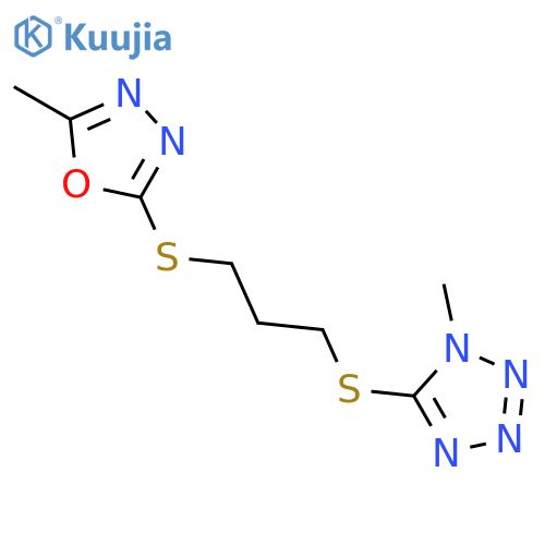 1-methyl-5-({3-[(5-methyl-1,3,4-oxadiazol-2-yl)sulfanyl]propyl}sulfanyl)-1H-tetrazole structure