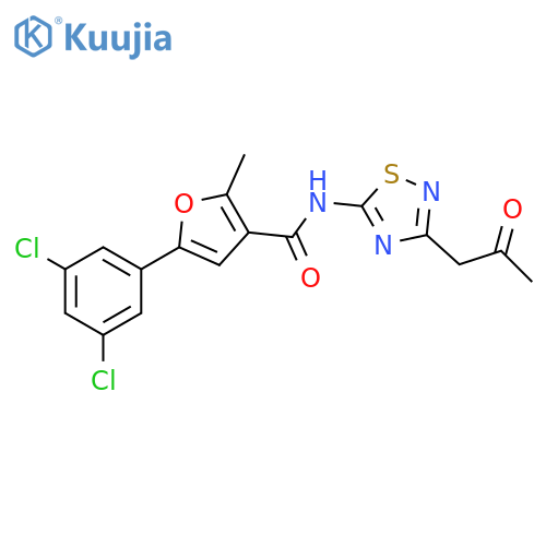 5-(3,5-dichlorophenyl)-2-methyl-N-3-(2-oxopropyl)-1,2,4-thiadiazol-5-ylfuran-3-carboxamide structure