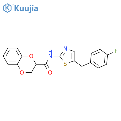 N-{5-(4-fluorophenyl)methyl-1,3-thiazol-2-yl}-2,3-dihydro-1,4-benzodioxine-2-carboxamide structure