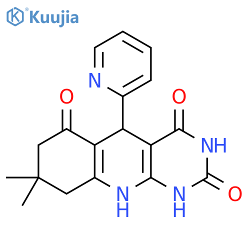 <br>8,8-dimethyl-5-(pyridin-2-yl)-5,8,9,10-tetrahydropyrimido[4,5-b]quinoline-2 ,4,6(1H,3H,7H)-trione structure